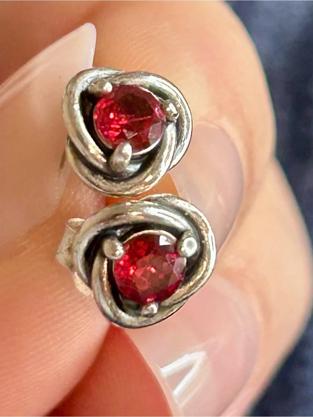 PandoraSterling Silver Red Gemstone Knot Stud Earrings